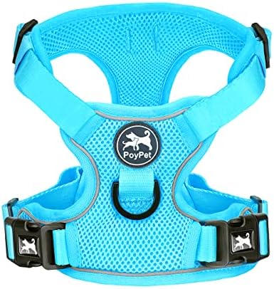 PoyPet Reflective Soft Breathable Mesh Dog Harness No Choke Double Padded Vest Adjustable(Light Blue,M)