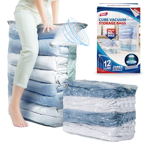 Image of TAILI 12 Pack Cube Vacuum Storage Bags, Jumbo Size(31x40x15 inch), Cream