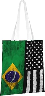 Black Brazil Brazilian Flag Canvas Tote Bag for Women Reusable Grocery Bag Shopping Bags with Handles for Outdoors, Work