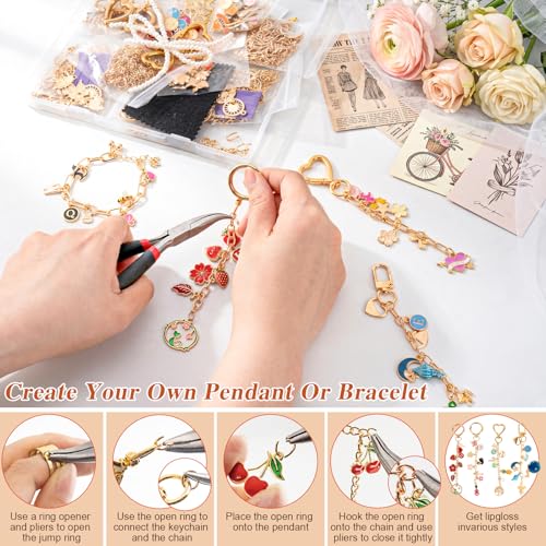 569Pcs Charms Lip Gloss Keychain Making Kit, Bracelet Making Kit, DIY Bag Charm Kit with Key Chain Hooks, Jump Rings, Lobster Clasps, Charms, Chains & Tools, Jewelry Pliers, Jewelry Craft Kit Supplies — view 4