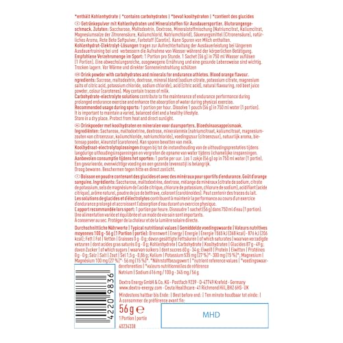 DEXTRO ENERGY ISO FAST RED ORANGE (12x56g Sachets) - Hypotones Elektrolyt Pulver mit Natrium, Magnesium, Kalium und Chlorid, schnelle Kohlenhydrat und Mineralstoff Versorgung, Glutenfrei, Laktosefrei – Bild 4