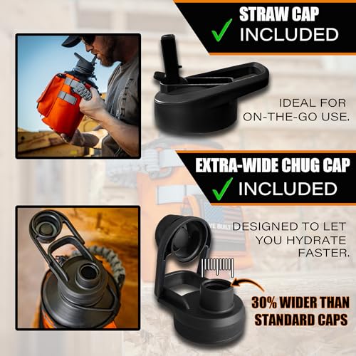 Image of Iron Infidel Workforce Water Bottle - 64 oz Insulated Stainless Steel | Half Gallon Vacuum Water Jug | Paracord Handle, Removable Sleeve | Large Thermal Flask | Hiking, Camping, Workouts (Orange)