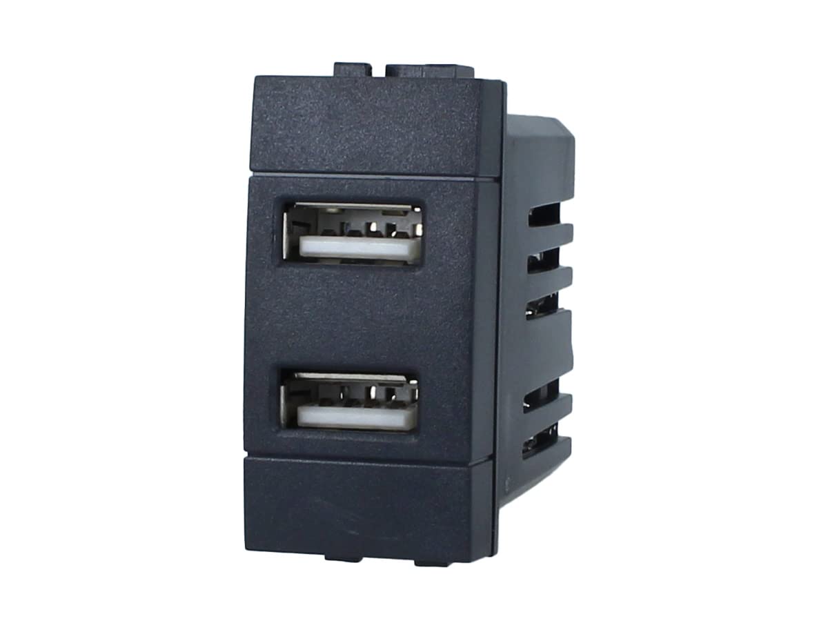 USB-зарядное устройство для розетки, совместимое с светильником Bticino Living Light (2 USB-порта, 5 В, 2,1 А, черное).