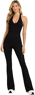 BumpGlow Women’s Halter Jumpsuit Deep V Neck Backless Flare Leg One Piece