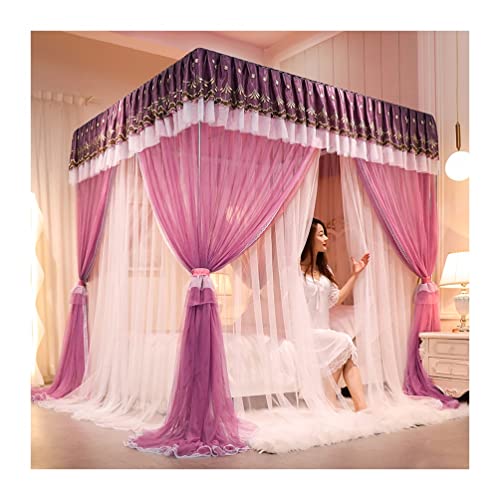 GTHTUHFD Double Deluxe Mosquito Net Canopy For Single/Double Beds, Fabric Bed Drapes With Mesh Protection, Perfect For Summer Bedroom Decor And Princess Room Shielding,Purple-150X200cm/59X79