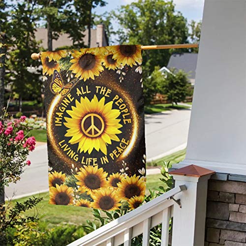 Lsiwmsk Hippie Sunflower. Imagine All The People Living Life In Peace Flag 3D Print Vertical Double Sided Home Decoration Outdoor Garden Patio Yard Lawn Flag 12.5 X 18Inch #TOP2
