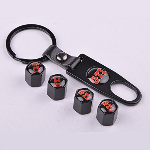 D&R Set of 4 Car Tire Valve Stem Air Caps Cover + Keychain For GTI