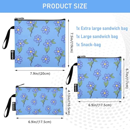 Bolsas reutilizables para snacks, set x3, estilo floral miniatura 3
