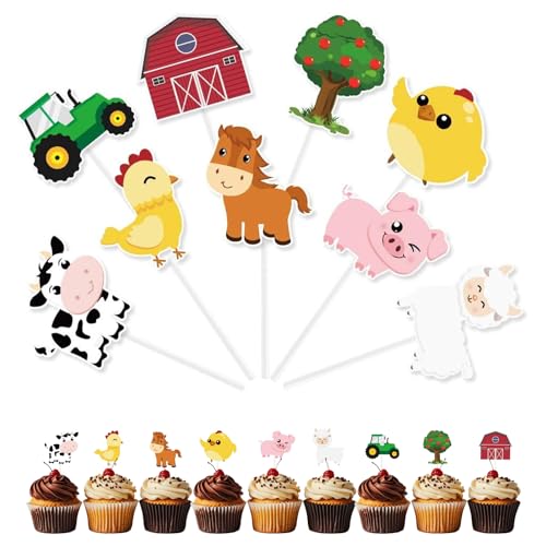 Sdhgerh 36 Stück Bauernhof Geburtstag Deko Tortendeko Niedlich Tiere Torten Kuchen Deko Lustig Cake Cupcake Topper Herzstücksticks für Junge Mädchen Geburtstag Party