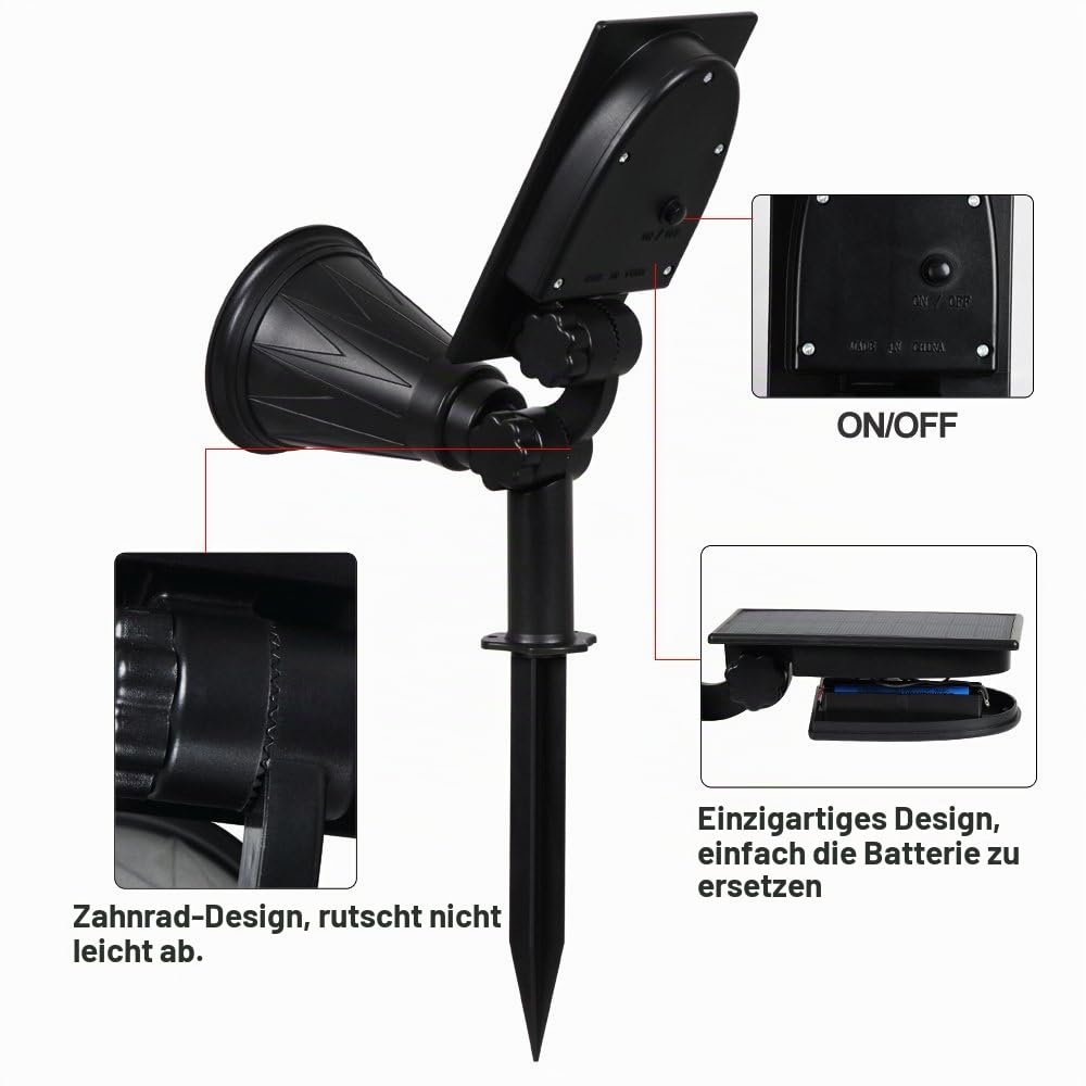T-SUN Grün Solarlampen für Außen 4 Stück, 4 LED Helle Gartenstrahler mit 2 Modi, IP65 Wasserdicht Solar Strahler, Baumbeleuchtung Aussen, Dusk to Dawn Solarleuchten für Hof Garage Weg Outdoor Pflanzen