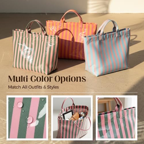 Bolso tote de PVC a rayas para mujer miniatura 5