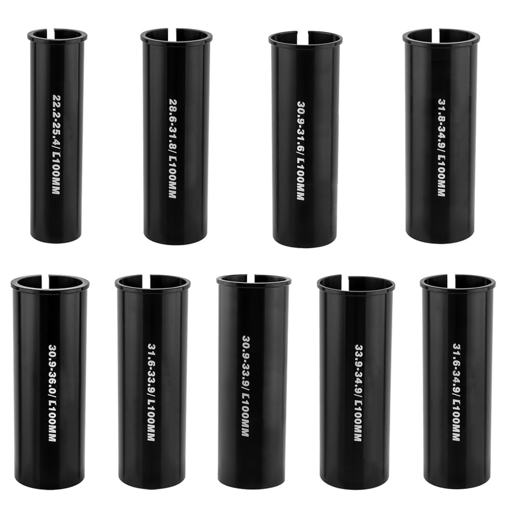 Albedel Set of 9 Sizes 100mm Length Bike Seat Post Adapter Shim Seat Post Adapter Bicycle Seat Tube Conversion Sleeve 22.2~33.9mm to 25.4~36mm Aluminum Alloy for Road Mountain Bike MTB