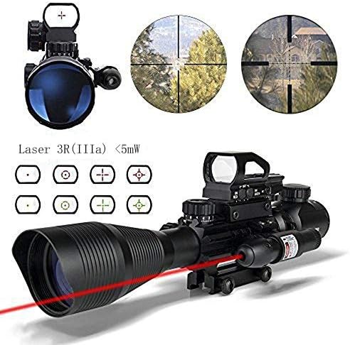HSEE Scopes 4-12X50EG Dual Ill Optical Reticle with Holographic Unlimted R&G Dot Sight and 500m Green Laser 22&11mm Weaver/Picatinny Mount(36 Month Warranty)