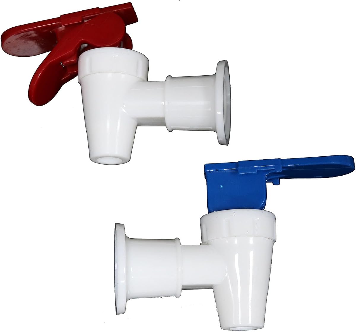 Paquete de 2 grifos dispensadores de agua con cerradura roja de 3/8 pulgadas | polipropileno de calidad alimentaria; Rosca interna de 15 mm; Sello resistente a fugas; Cerradura de seguridad roja y grifo azul; Uso alimentado por gravedad