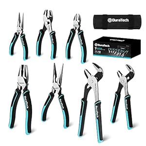 DURATECH 7-Piece Pliers Set with Rolling Pouch, Premium Cr-Ni Construction (10″, 8″ Groove Joint Pliers, 8″, 6″ Long Needle Nose, 8″ Linesman, 6″ Slip Joint, 6″ Diagonal) for Basic Repair