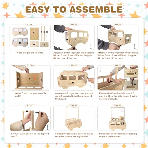 Image of fun-plus Baby Shower Crate Closet, Bus Shape Baby Shower Basket with Handle Baby Storage Crate, Wooden Crate for Pregnancy New Parent (Bamboo made)