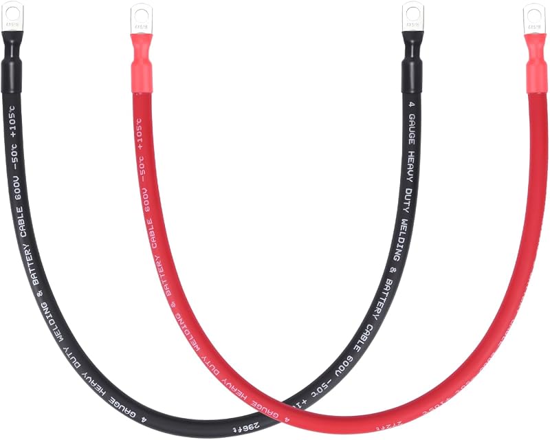 Cabo de bateria Geosiry 4 AWG com terminais 5/16" – 60,96 cm