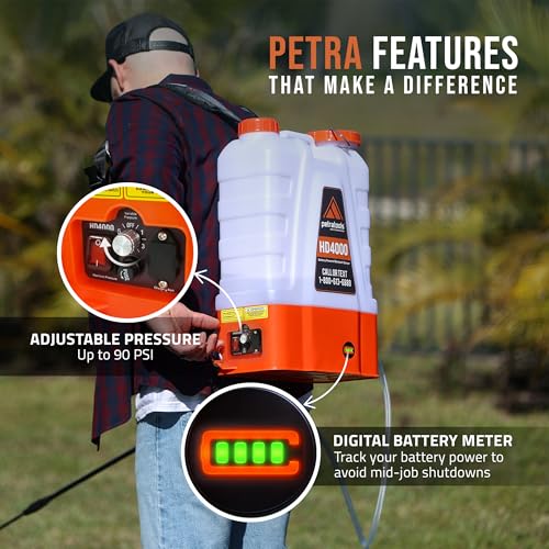 Image of PetraTools HD4000 Battery Powered Backpack Sprayer, 6 Hr Runtime, 6 Nozzles