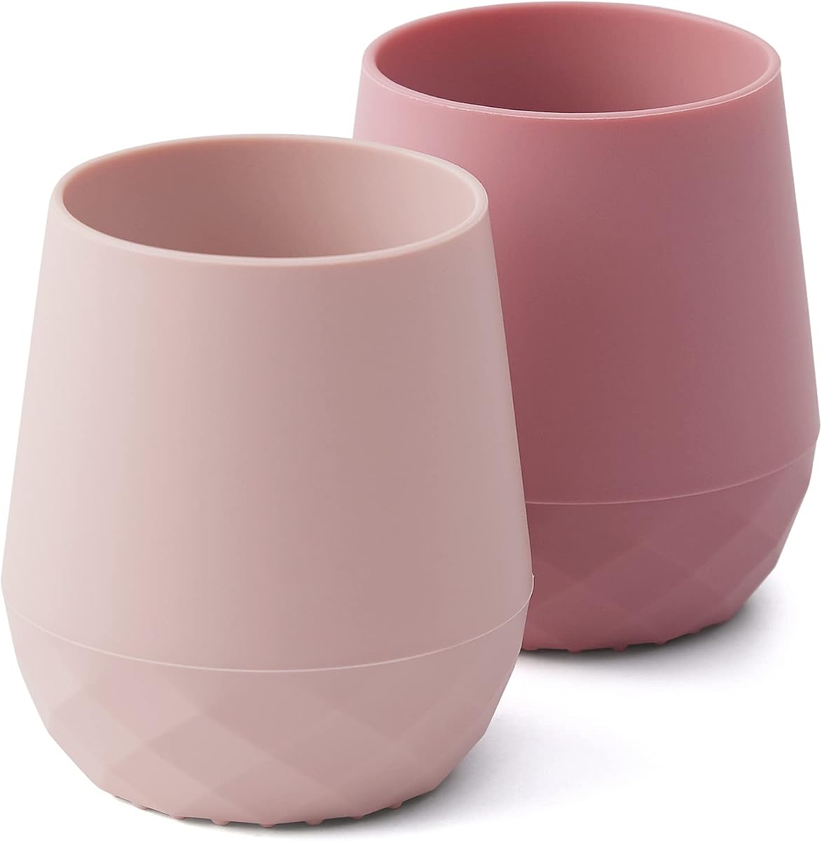 SAMiGO Taza abierta de silicona para bebés de 6 a 12 meses, primera taza de agua para bebés, 2 oz | Paquete de 2 tazas de entrenamiento pequeñas, bebida independiente para bebés pequeños, parte inferior ponderada, suministros de destete LED para bebés, elementos esenciales de alimentación
