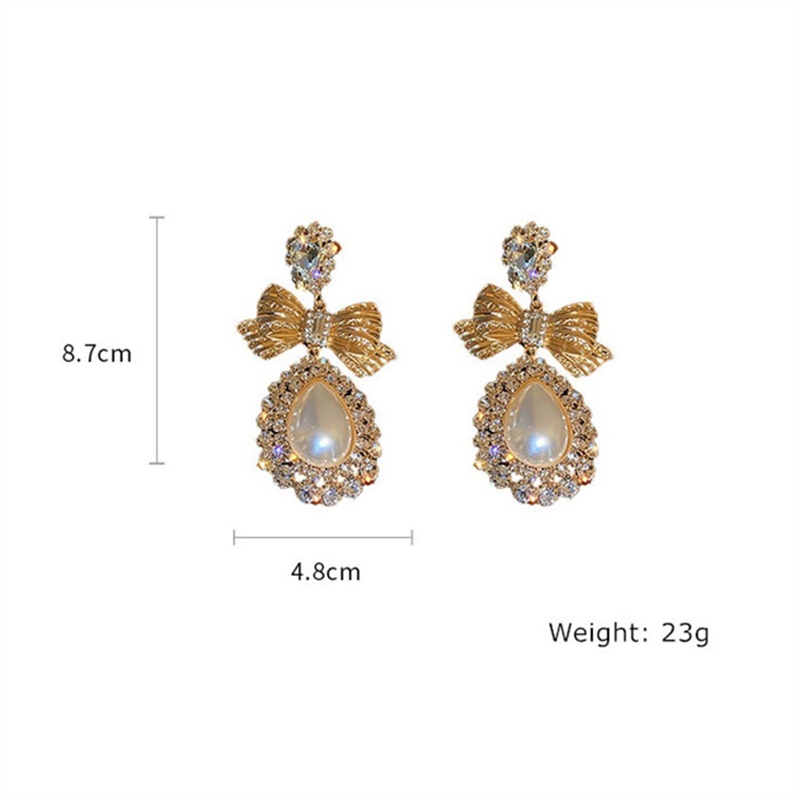HJMMHX Damen-Ohrringe, Vintage-Goldfarben, Schleife, Kristall-Ohrringe für Frauen, Wassertropfen, baumelnde Ohrringe, Schmuck