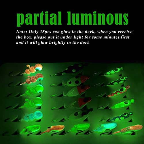 Dovesun Ice Fishing Jigs Kit, Ice Fishing Lures Glow In The Dark Jig Heads/Soft Baits Fishing Hooks Walleye Crappie Jigs Set 20Pcs #TOP1