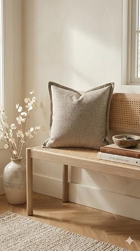 WWW.THROWPILLOW.IN Throw Pillow Linen Cushion Cover Grey Beige Flanged Texture Minimalist Decorative Pillow Cover for Sofa Living Room Modern Home Decor 18x18 Inches, Enhancing Sofas