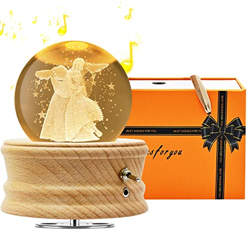 Sentasi - Caja de música con Bola de Cristal 3D, Caja de música giratoria de 360° y proyección de luz cálida para niños, Adultos, Boda, Mejor Amigo