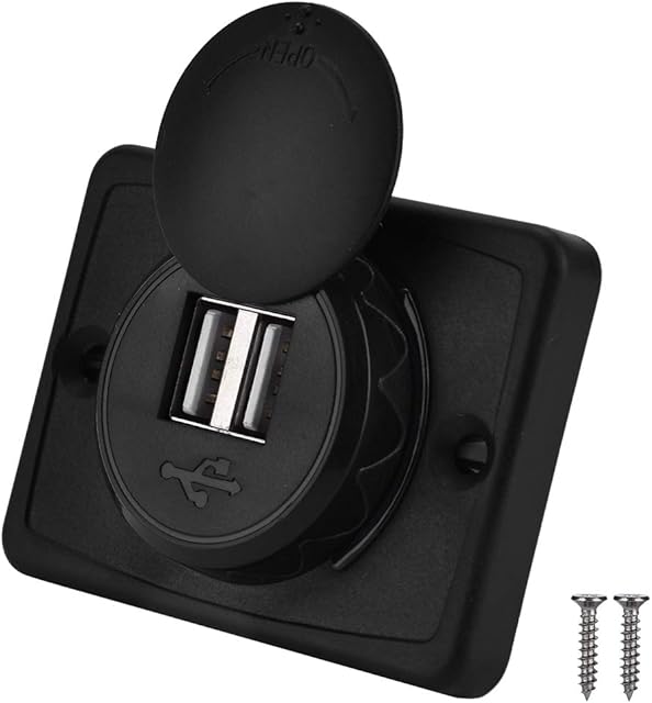 Aramox Car USB charger, 3.1A car dual black ABS USB port charger socket socket 12V LED waterproof