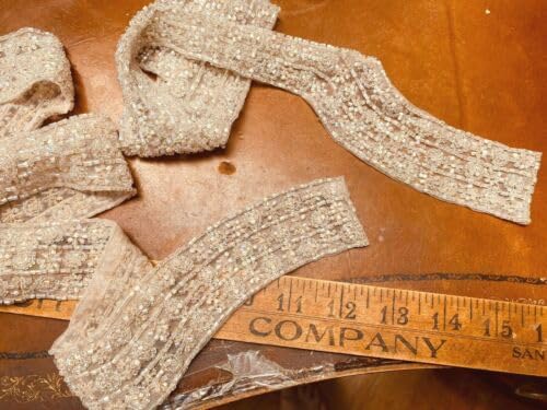 Bead Trim 1.75"x28.5" Glass Hand Sewn Blush Pink 1 pc Fabric