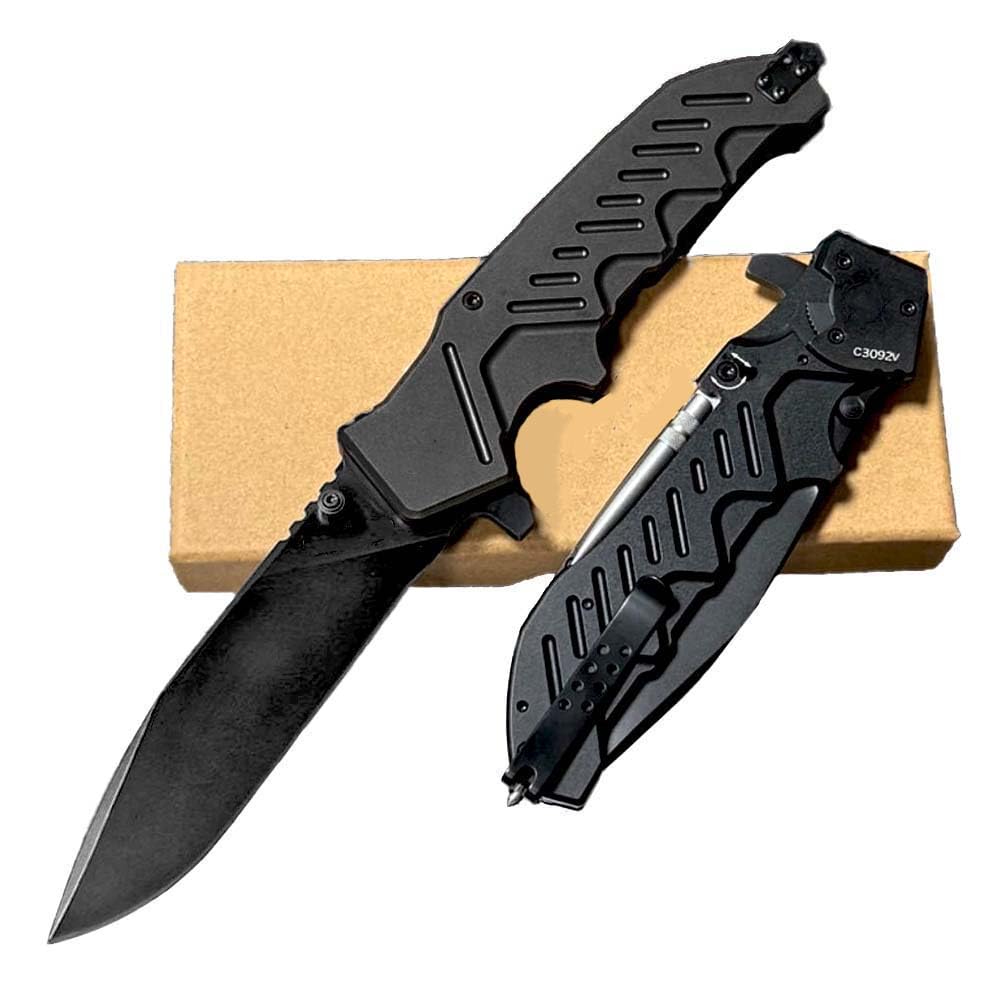 Klappmesser 10.6" Scharfes slim Taschenmesser Alu aus edelstahl lang, schwarzes aluminium, Outdoor Edc Messer Survival Jagdmesser, tragbare camping messer, Einzigartig einhand messer tanto mit clip