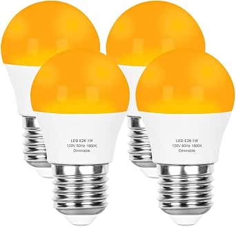 Vgogfly Amber Light Bulbs for Sleep Dimmable - Mood Setting Blue Light Blocking Eye Comfort, A15 3W(25 Watt Equivalent), 1800K E26 for Bedroom Longevity (4 Pack)