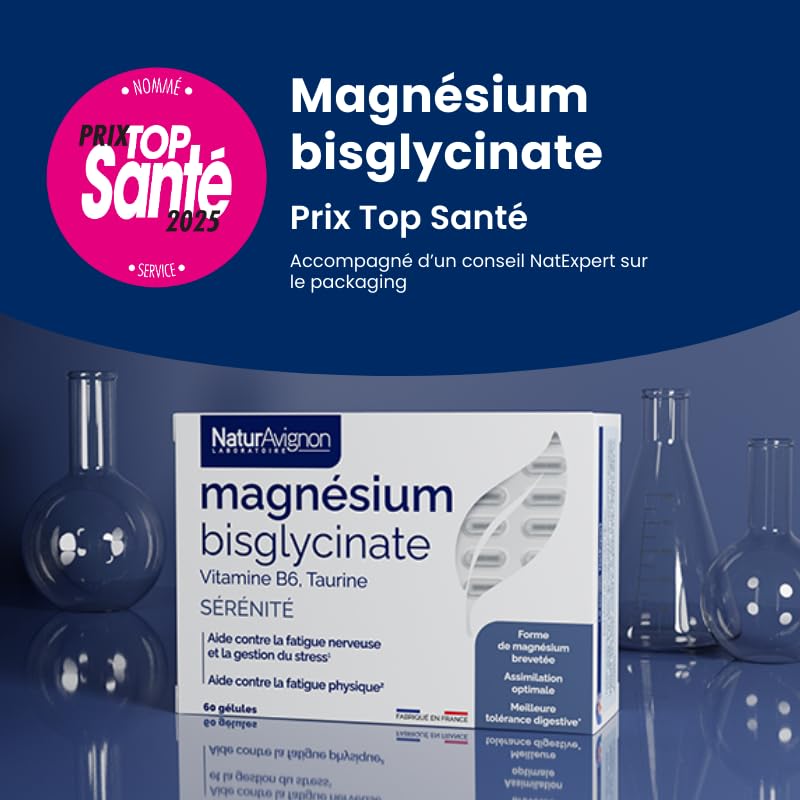 Magnésium Bisglycinate NaturAvignon - 60 Capsules - Anti-fatigue, Stress - Neuf