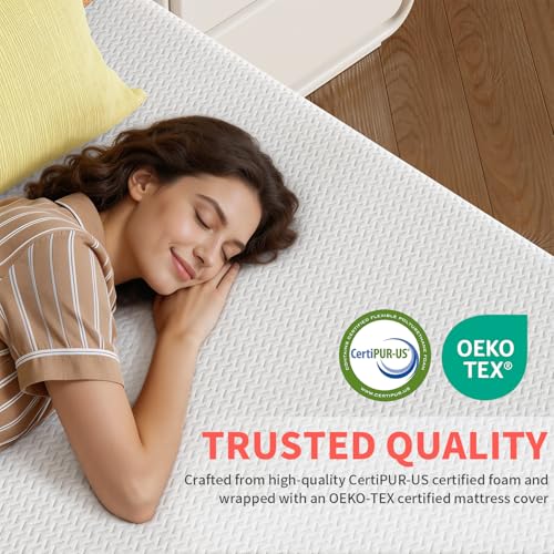 Image of FDW 10 Inch Full Mattress, Medium Firm Base Foam, Breathable & Comfortable with Removable Washable Zipper Cover, Bed in a Box, CertiPUR-US Certified, White