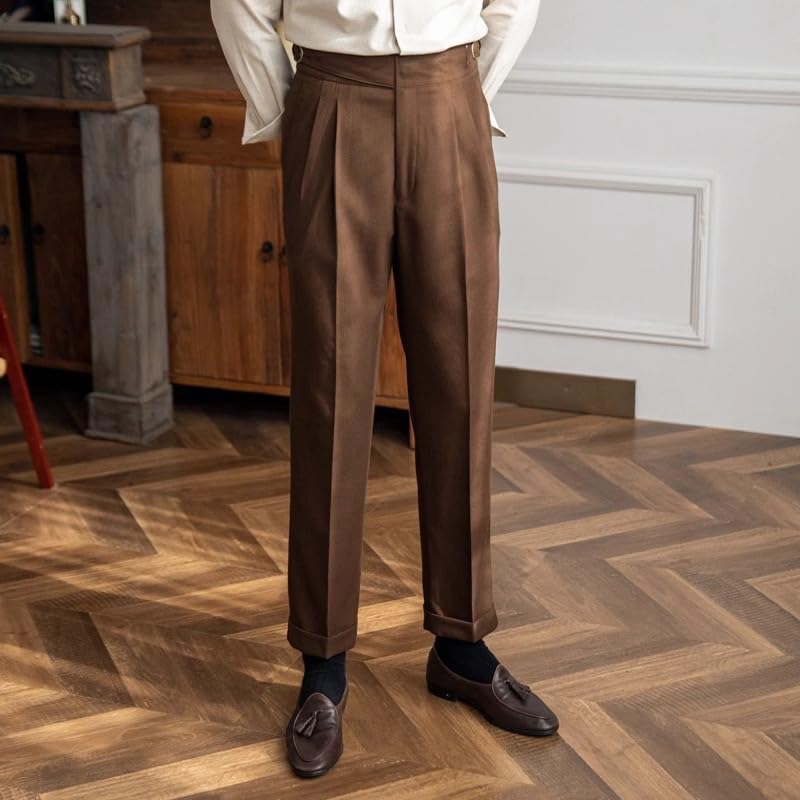 JinXuanYa Mens Dress Pants Casual Suit Pants with Adjustment Buckle, Straight Leg Slacks High-Waisted Pleated Trousers3