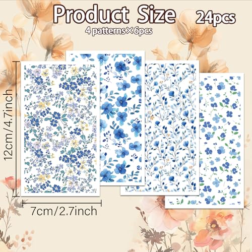 OLYCRAFT 24Pcs Blue Flowers Clay Transfer Paper 4 Design Transfer Paper for Polymer Floral Polymer Clay Transfers Sheets Small Flower Transfers Papers for Clays Earrings Jewelry Making - Image 2
