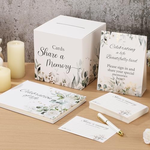 Libro de invitados para funeral Epakh con caja de tarjetas y bolígrafo 6