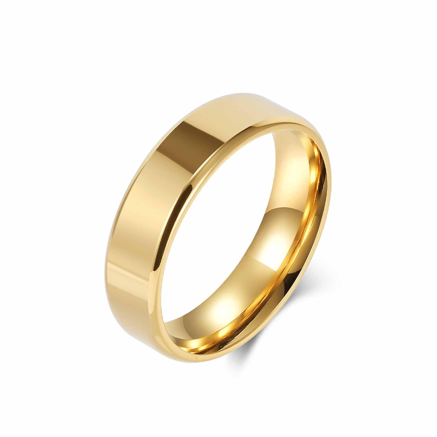 Polished Gold Stainless Steel Wedding Band Ring for Men (Size 12) Beveled Edge High Polish Stainless Steel Ring for Men