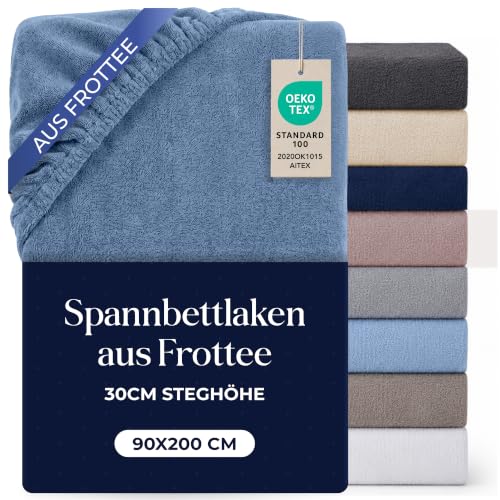 Dreamzie Spannbettlaken 90x200 Hellblau - Frottee 80% Baumwolle, Oeko-Tex – Ansicht 1