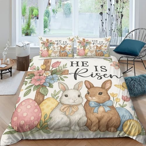 Parure de lit Lapin de Pâques 3D effet aquarelle en microfibre douce et résistante - 4