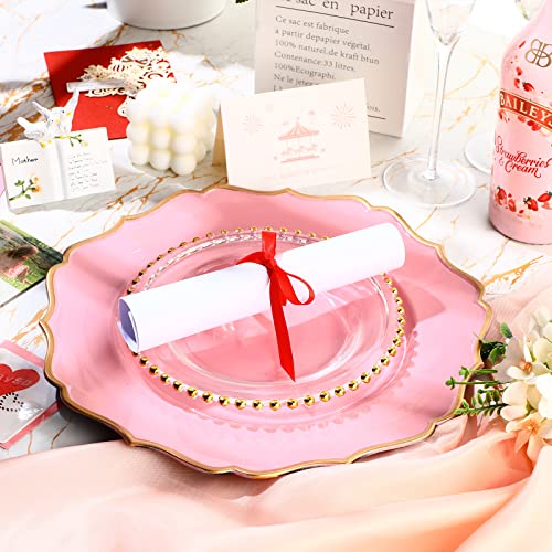 Mumufy 24 Pcs Pink Scalloped Charger Plates With Gold Rim 13 Inch Plastic Round Charger Plates Bulk Reusable Dinner Plate Chargers Decorative Plates For Home Party Wedding Kitchen Tabletop Decoration #TOP3