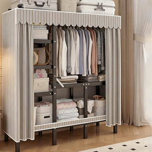 ZYYLIVR Armarios Portátil Resistente,Perchero De Pie,Ropero Plegable De Gran Espacio con Varillas para Colgar,Guardarropa Portátiles para Dormitorio,Grande Perchero Plegable Vestidores(128cm/50.4in)