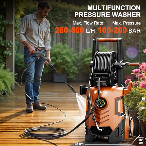 Adjustable Pressure Washers 100-200bar & 280-500l/h, Coverage:20-60㎡/h, with Touch Screen 8 Level, 500ml Foam Cannon and Adjustable Nozzles, Power Washer for Cars/Fences/Driveways/Home - Image 2