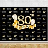 Glitter Gold and Black Photo Studio Booth Background Adult Happy 80th Birthday Party Decorations Banner Backdrops for Photography