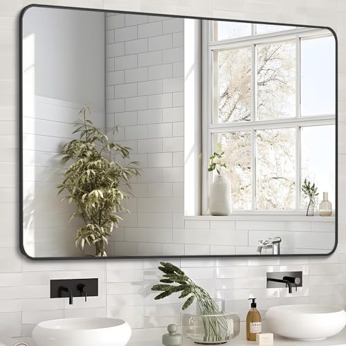 SNUGACE Matte Black Bathroom Mirrors for Over Sink, Rectangle Framed Bathroom Vanity Mirror for Wall, 24x36 Inch