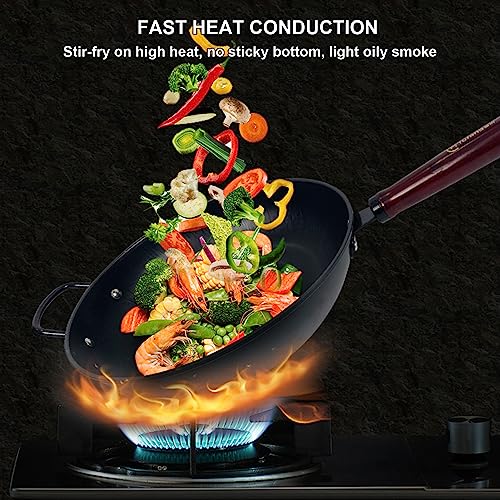 Wok de hierro martillado a mano 12.5 pulg con mango de madera miniatura 5