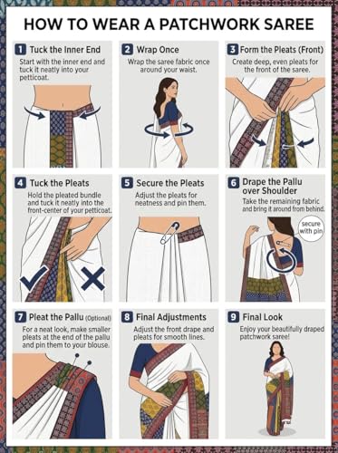 Sari Kutchi KULIA imprimé bloc tissu fluide pour morphologie ajustée