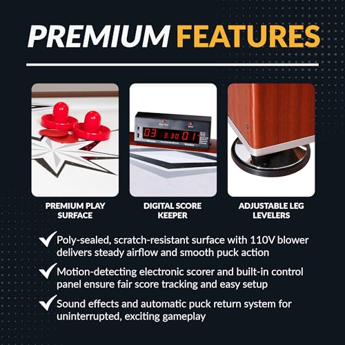 Hathaway Midtown 6' Air Hockey Family Game Table with Electronic Scoring, High-Powered Blower, Cherry Wood-Tone, Strikers and Pucks