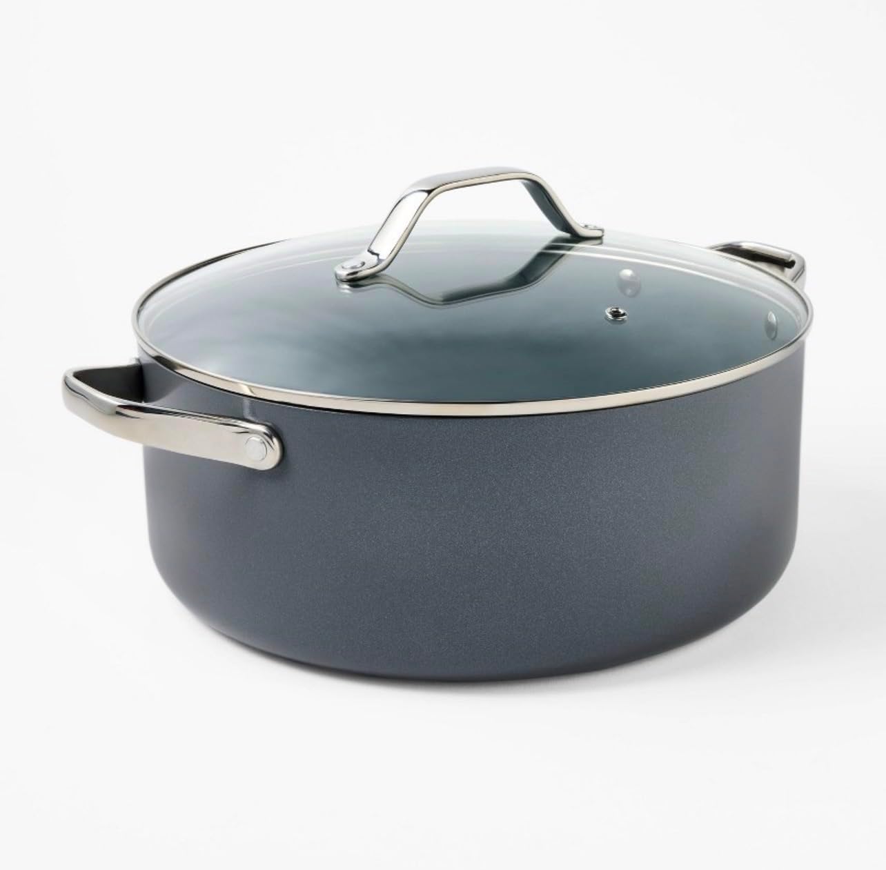 8 Quart Nonstick Ceramic Coated Aluminum Wide Stock Pot with Glass Lid (White cream)