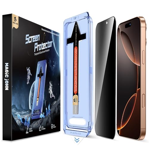 MAGIC JOHN 2 Pack for iPhone 16 Pro Privacy Screen Protector 6.3 inch, Anti Spy Tempered Glass Film, Auto Dust-Elimination Installation, Bubble Free, Case Friendly