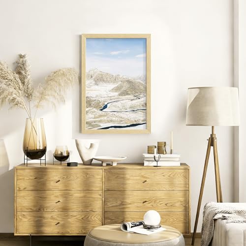 Image of 12x18 Picture Frame Set of 4, Natural Solid Wood Picture Frames, Display 12x18 Photos without Mat, Horizontal or Vertical Wall Mounting Poster Frame, Oak Wood Grain